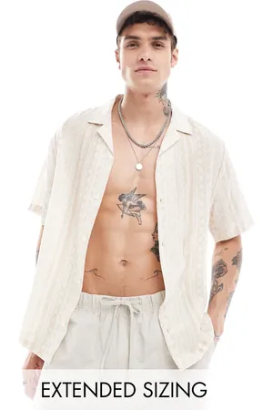 ASOS Relaxed revere shirt with pattern stripe in neutral