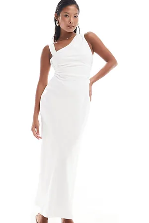 Forever New Linen asymmetrical midi dress in
