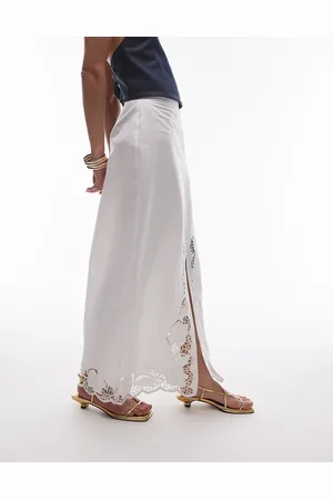 Topshop Cutwork trim midi skirt in