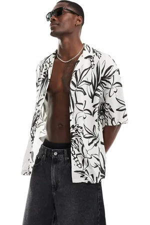 Pull&Bear Palm printed shirt in -Black
