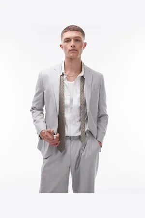 Topman Slim linen blend suit jacket in grey