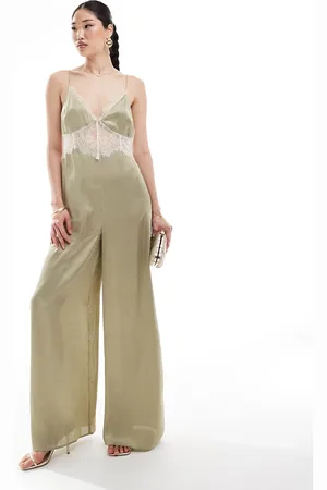 ASOS Lace insert satin cami jumpsuit in -Brown