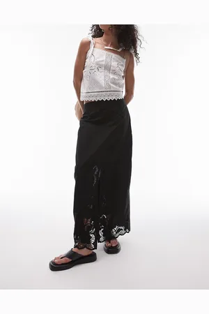 Topshop Cutwork trim midi skirt in