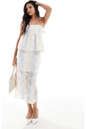 Object Lace midi skirt in cream (part of a set)-Neutral