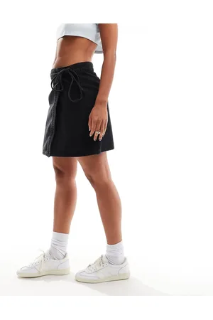 ONLY Wrap tie denim skirt in wash black