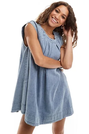 Free People Smock mini dress in blue denim