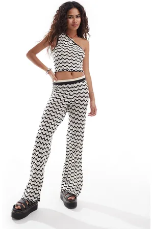 Noisy May Knitted wide leg pants in & white wave (part of a set)
