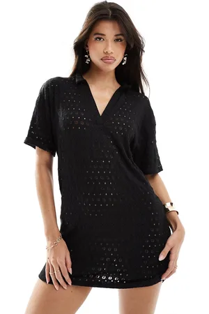 Kaiia Crochet polo shirt mini dress in