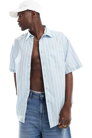 JACK & JONES Oversized short sleeved stripe shirt in light blue