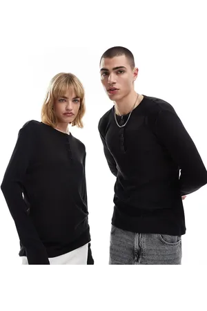Calvin Klein Jeans sheer rib henley tee in black - ASOS Exclusive