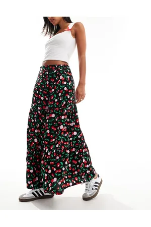 Monki Midi tiered skirt in print