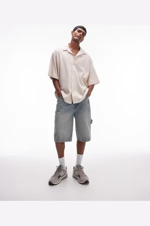Topman Oversized fit waffle button through shirt in -Neutral
