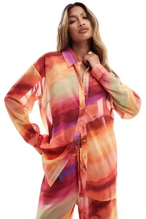 In The Style X Perrie Sian exclusive oversized beach shirt in ombre (part of a set)
