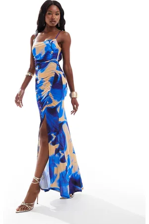 Flounce London Maxi dress in blue blurred floral