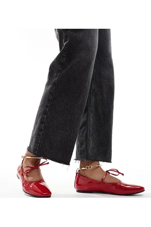 Simmi London Simmi London Wide Fit Abbie Bow ballet flats with ruched detail and removable anklet in red