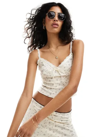 SNDYS Bow front lace trim cami top in vintage floral (part of a set)-Multi