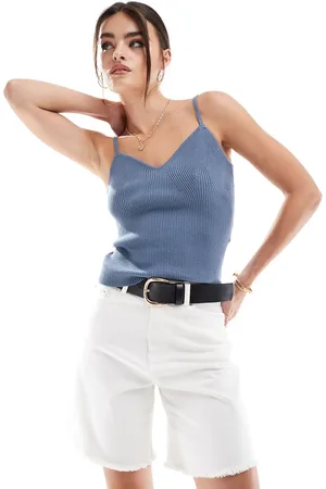 VERO MODA Super soft structured knitted cami top in petrol blue