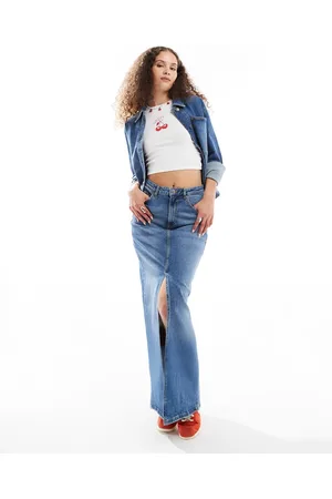 In wear InWear Pheiffer worn denim maxi skirt in blue