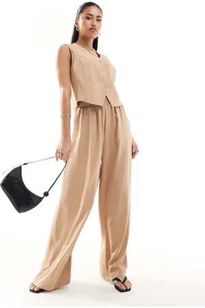Ax Paris Shirred waist wide leg pants in (part of a set)-Neutral