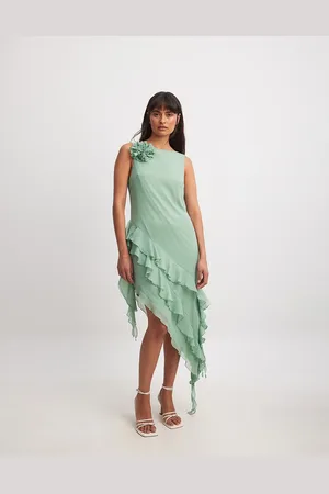NA-KD Chiffon ruffle detail midi dress in