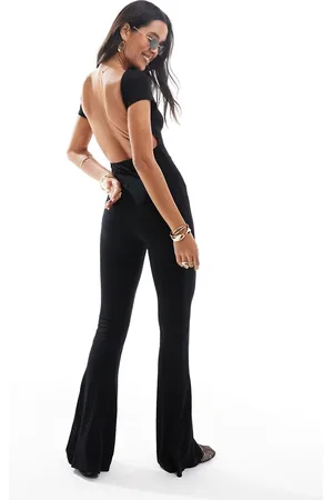 Miss Selfridge Backless cap sleeve kickflare jumpsuit in -Brown