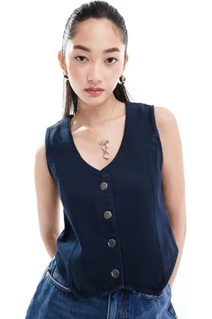 Denim Project Denim waistcoat top in midwash