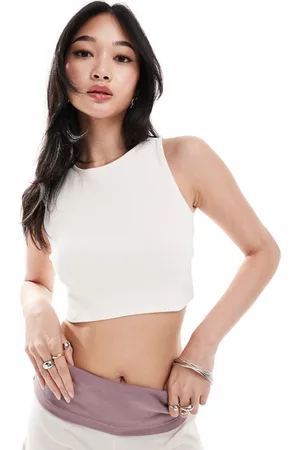 Denim Project Racerback ribbed sleeveless crop top in off