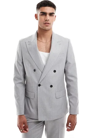 River Island Crepe stripe suit jacket in grey
