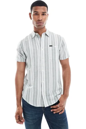 Lee Short sve stripe linen blend shirt in mid green