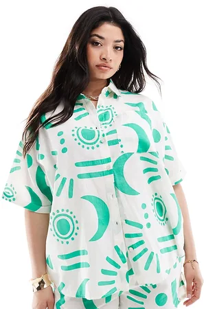 Yours Linen shirt in green print (part of a set)