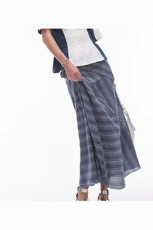 Topshop Laundered cutabout midi skirt in indigo stripe