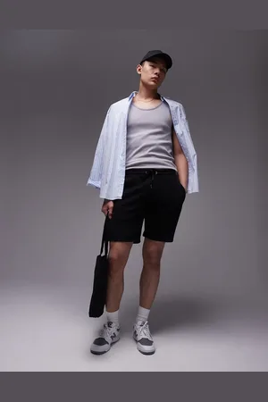 Topman Classic fit jersey shorts with raw hem in