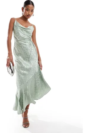 River Island Jacquard satin midi slip dress in -Green