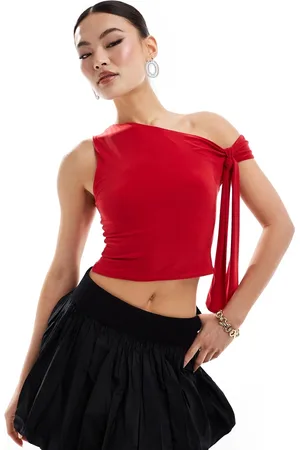 Missyempire Missy Empire slinky off shoulder tie detail top in