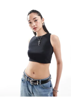 Denim Project Racerback ribbed sleeveless crop top in