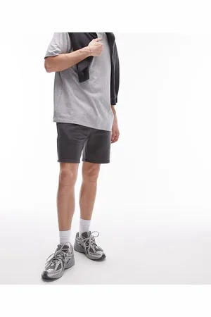 Topman Classic fit jersey shorts with raw hem in charcoal