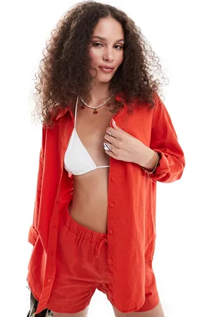 Monki Long sleeve linen blend oversized shirt in (part of a set)