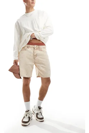 Liquor N Poker Distressed cross denim shorts in -Neutral