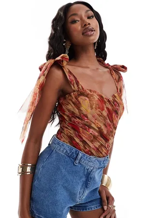 Lace & Beads Bow shoulder bodysuit in -Multi