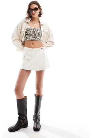 ONLY Twill skort with cargo pocket detail in ecru-White