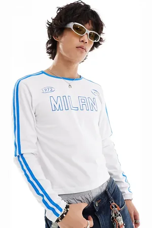 COLLUSION Football top long sleeve muscle t-shirt in with Milan print