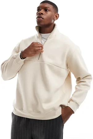SELECTED Oversized half zip sweatshirt in cream-White