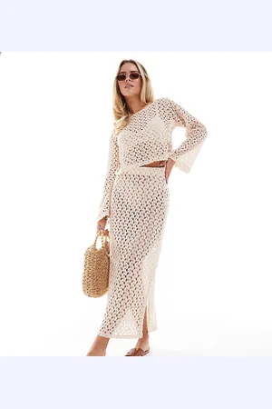 ONLY Crochet maxi skirt in cream (part of a set)-White
