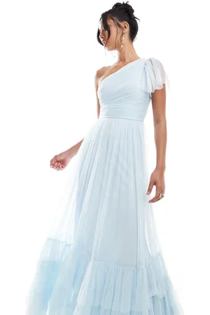 Lace & Beads Bridesmaid Madison one shoulder tulle maxi dress in