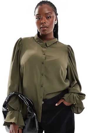 ASOS ASOS DESIGN Curve volume sleeved soft shirt with ruffle cuffs in -Green
