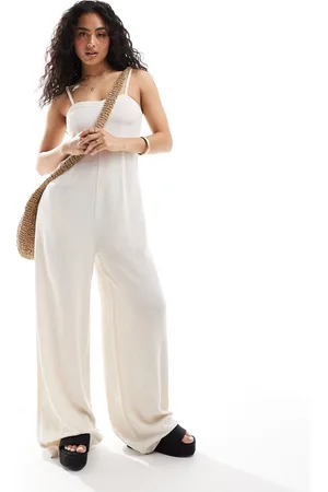 Pimkie Linen blend cami strap wide leg jumpsuit in -Neutral