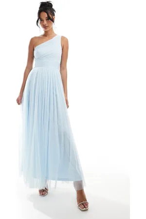 Lace & Beads Bridesmaid one shoulder tulle maxi dress in
