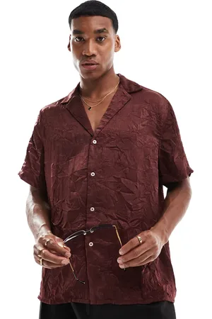 ASOS Relaxed fit deep revere collar crinkle satin shirt in