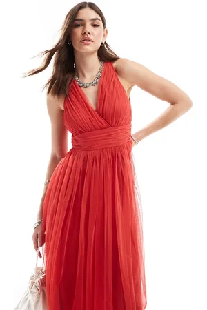 ANAYA Wrap front open back midaxi dress in red