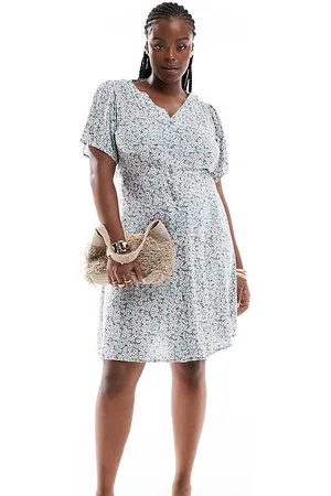 ONLY V neck tie waist mini dress in sage floral-Green